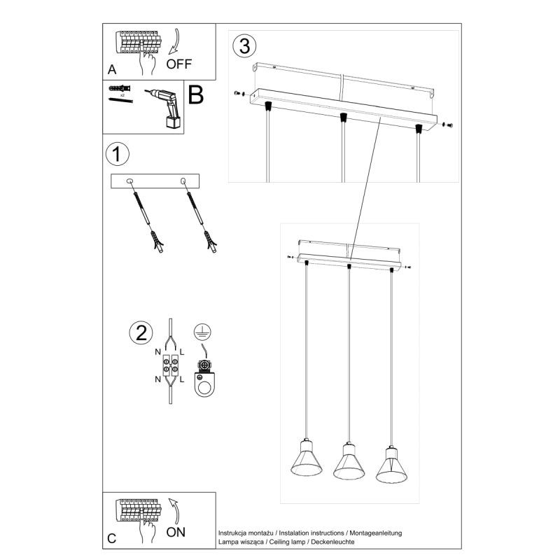 Lampa wisząca TALEJA 3 czarna [E27] - obrazek 5