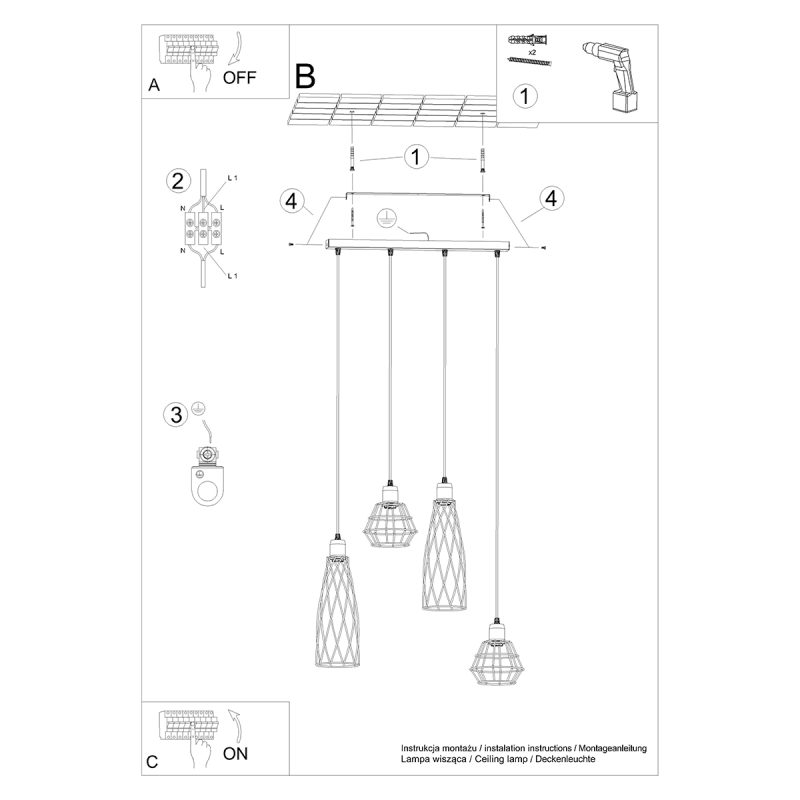 Lampa wisząca SUBA 4L czarna - obrazek 6