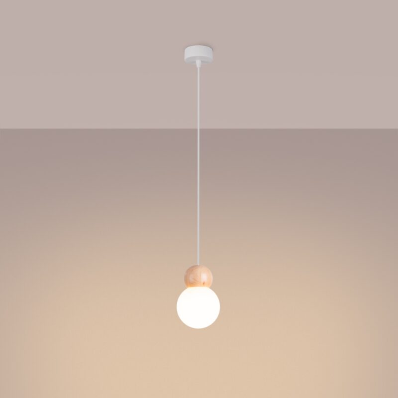 Lampa wisząca PEKKA 1 biała/naturalne drewno