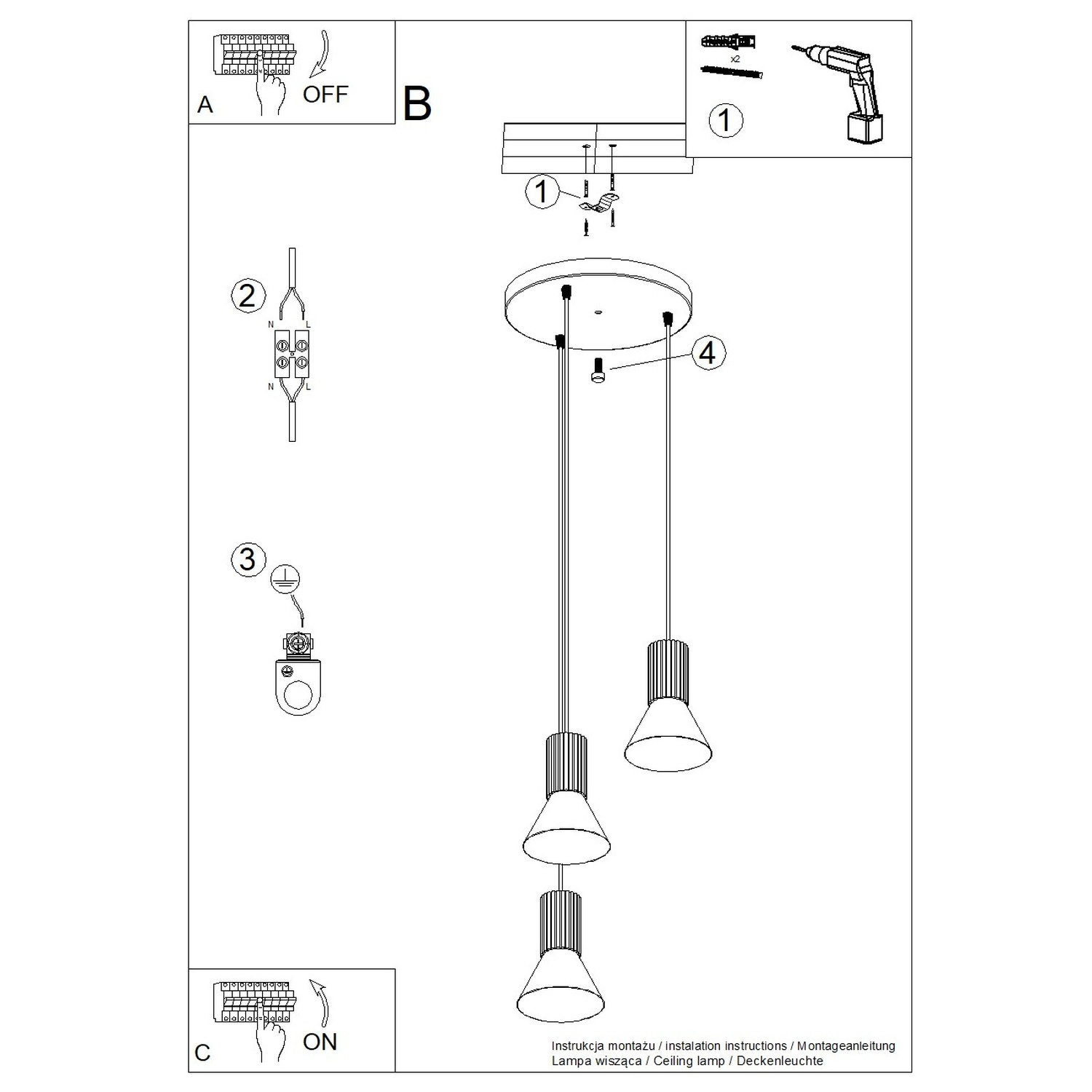 Lampa wisząca ESTRIA 3P beżowa/zielona oliwka Lampa wisząca ESTRIA 3P beżowa/zielona oliwka