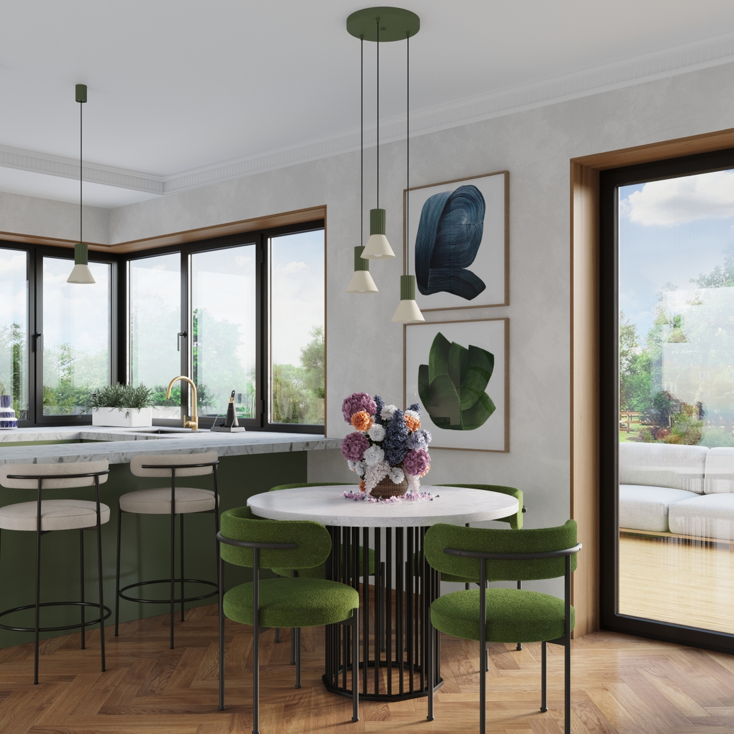 Lampa wisząca ESTRIA 3P beżowa/zielona oliwka Lampa wisząca ESTRIA 3P beżowa/zielona oliwka