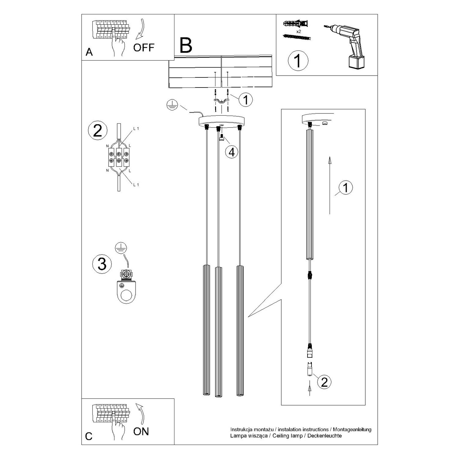 Lampa wisząca ARCHE 3P taupe Lampa wisząca ARCHE 3P taupe
